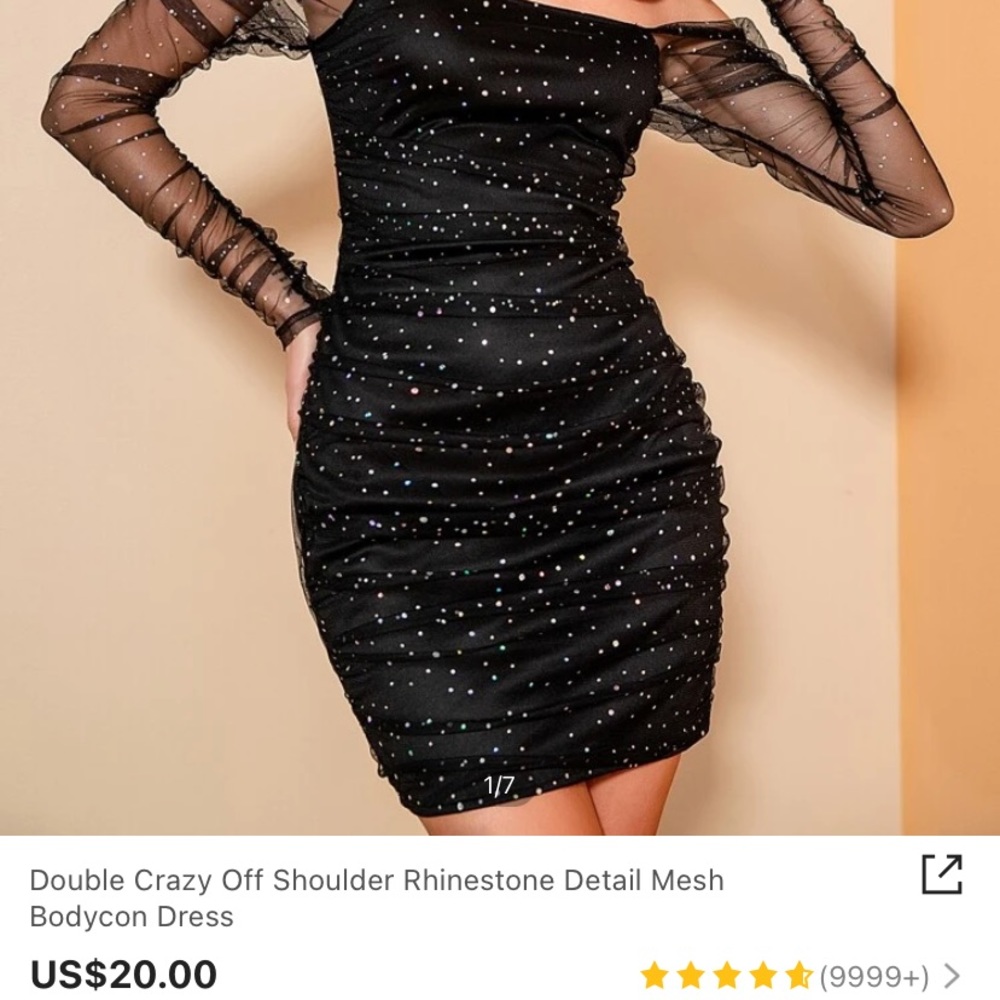 Off shoulder rhinestone mesh bodycon dress